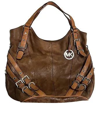 MICHAEL KORS Milo Distressed Leather Large Hobo Handbag Purse Tote • $225
