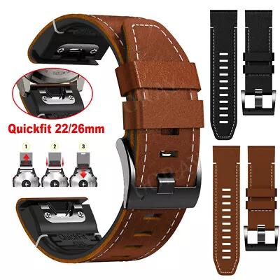 Leather Silicone Band Watch Strap For Garmin Fenix 7 7X Pro 6 6X Pro 3HR 5X S60 • £10.99