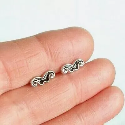 Black & Silver Moustache Stud Earrings Retro Kitsch Cute Studs & Free Gift Bag • $4.95