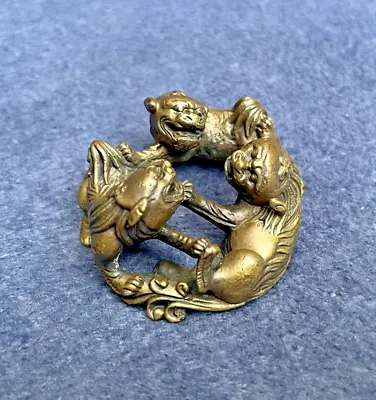 Antique Japanese Meiji Bronze Okimono Figure Lions Playing Rare • £120