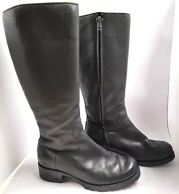 Ugg Broome 1916 Black Leather Wool Shearling Boots Women’s Size 7.5 • $69