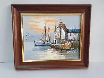 Vintage Oil Painting Harbour Scene Framed By W Jones • £20