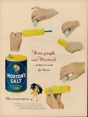 1948 Morton Salt Rains Pours Vintage Old Print Ad Girl Umbrella Corn Flavor • $9.93