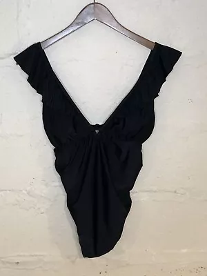 Pink Blush Swimsuit Womens Small Black Ruffle Maternity One Piece Deep Plunge • $21