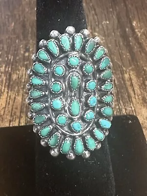 Old Pawn Native American Zuni N.m. Sterling Silver & Turquoise Cluster Ring S 7 • $22.50