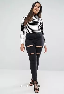 £24.50 • Buy River Island Plus Size Molly Black Skinny Ripped Jeans UK 24 (R) BNWT Distressed