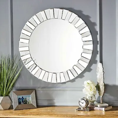 Modern Glam Beveled Circular Wall Mounted Mirror • $80.28