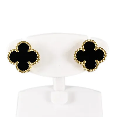 Van Cleef & Arpels Sweet Alhambra Yellow Gold Onyx Earring • $2480