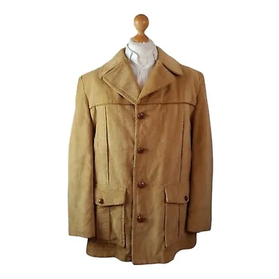 Vintage Sears Oakbrook Mens Velvet Overcoat Brown Size 44 Cotton Sherpa Lined  • £39.99
