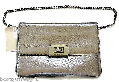 New-michael Kors Sloan Metallic Gunmetal Python Leather Clutch Shoulder/hand Bag • $186.99