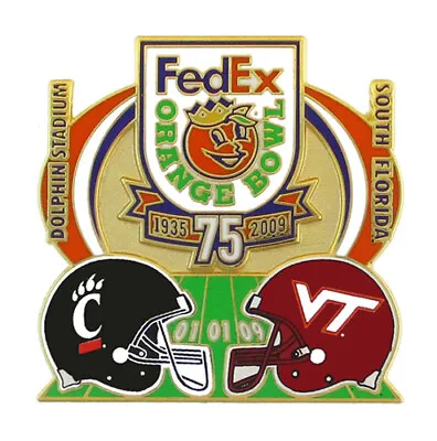 2009 FedEx Orange Bowl 75th Year Dueling Helmets Pin - Virginia Tech Hokies • $8.05