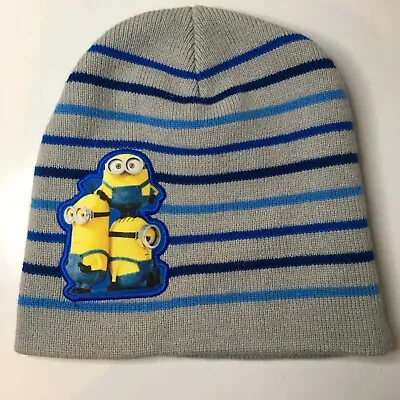 Illumination's Minions Kid's Blue And Gray Stripes Knit Beanie Hat • $8.99