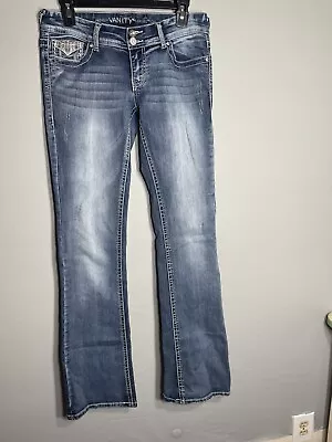 Vanity Premium Collection Low-Rise Women's Blue Denim Jeans Bootcut Size 27W 35L • $16.50