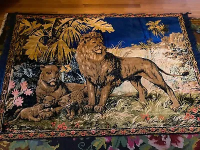 Vintage Lion Tapestry Rug Fringe Velvet Velour Boho Bohemian Victorian • $64.99