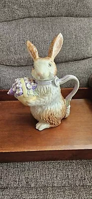 LONGABERGER Ceramic Spring/ Easter  Rabbit Tea Pot / Pitcher  With Flowers • $24.50