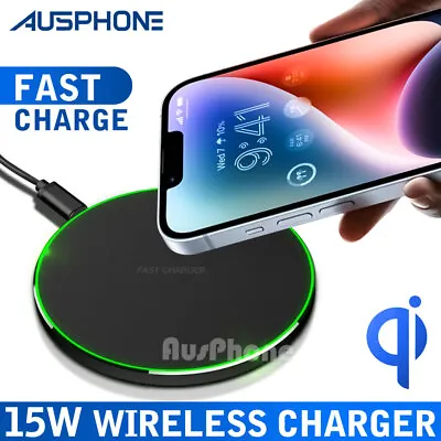 $9.99 • Buy Fast Qi Wireless Charger Pad For IPhone15 14 Pro Max 13 11 Samsung S23 S22 Ultra