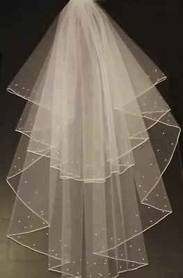 £27.99 • Buy Bridal Veil  #2T White Ivory  Shoulder - Floor SHIMMERY Veil  Crystal Pearl Veil