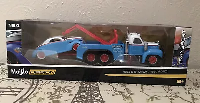 1953 Mack B 61 Tow Truck Wrecker & 1937 Ford Coupe Car Maisto Design 1:64 Models • $16.99