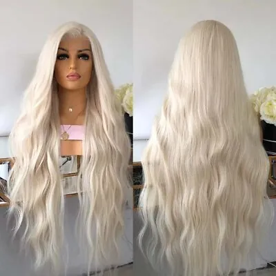 UK 24inch Synthetic Hair Lace Front Wigs Full Head Platinum Blonde Long Wavy • £33.99