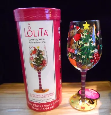 Lolita 2022 My Wine Doggy Days Of Christmas Hand Painted 15 Oz. Wine Glass New • £28.94