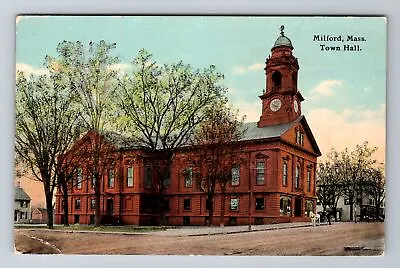 Milford MA-Massachusetts Town Hall Clock Horse & Carriage Vintage Postcard • $7.99