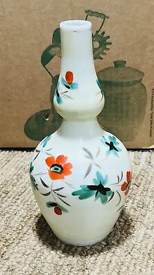 Vintage Hand Painted Bristol Glass Opaline Vase Flowers • $15