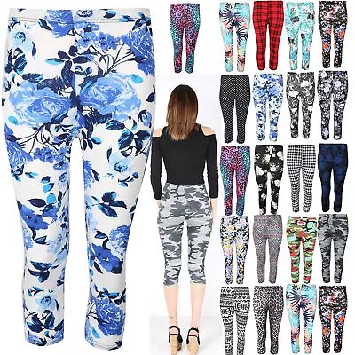 £3.99 • Buy Women Printed 3/4 Length Leggings Ladies Stretchy Waist Skinny Pants Size 8-22