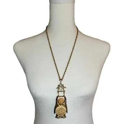 VTG Signed GOLD CROWN Buddha Large Goldtone Pendant Necklace Jewelry Cottagecore • $35