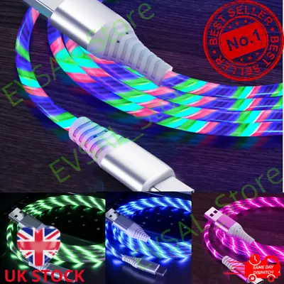 LED Lighting Fast Charger USB Cable For IPhone 11 Pro 8 7 6 Plus X XS Max XR SE • £3.65
