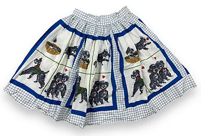 Vtg Handmade Blue Checkered French Poodles Dog Pattern Girl’s Skirt 22” W • $16.50