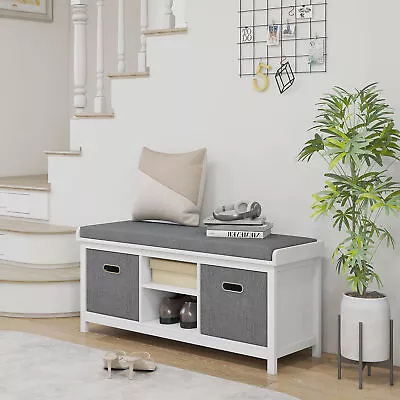 HOMCOM Storage Shoe Bench With Cushion Fabric Drawers For Entryway White • $91.19