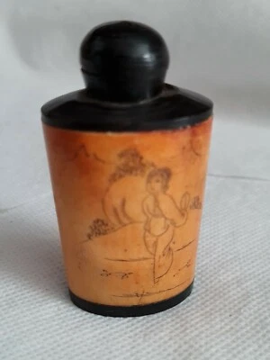 £50 • Buy Old Scrimshaw Netsuke Cattle Bovine Bone Snuff Bottle Elegant Lady 3