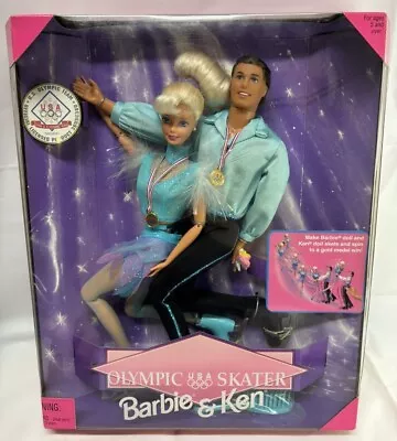 NRFB Vintage 1997 Olympic USA Skater Barbie & Ken 18726 Mattel Doll Set Figure • $21