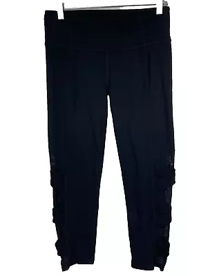 Athleta Mesh Side Criss Cross Leggings Womens Medium Black Athleisure Sports • $24.99