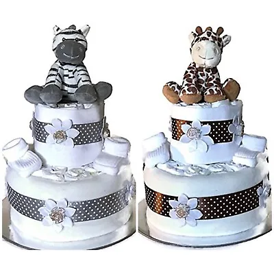 Luxury Unisex Nappy Cake Giraffe Zebra Baby Shower Gift Newborn Boy Girl Gift • £28