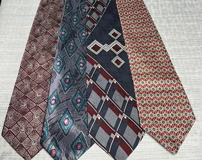 Lot Of 4 Vintage Designer Neckties: Geometric 60s 70s Style Men’s Dress Ties • $9.99