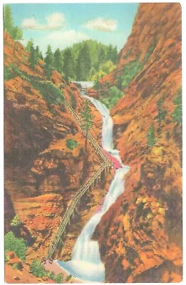 Seven Falls South Cheyenne Canon 1934 By C.T. Art Colortone & Sanborn Souvenir • $3.50