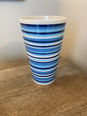 IKEA Blue Striped Ceramic Vase 8 1/4” Flower Display Modern • $14.95