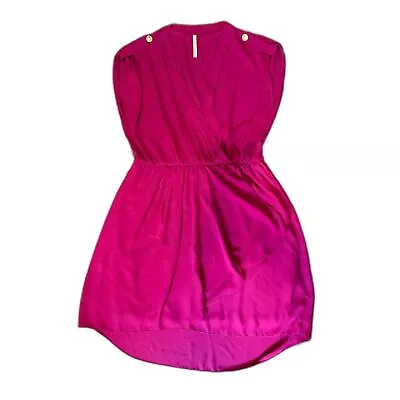 HELLO MISS Chiffon Deep Pink V-Neck Sleeveless Layered Hi-Low Mini Dress SzL • $32
