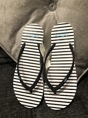 Ladies Hollister White And Navy Striped Flip-flops Size 7 • £15