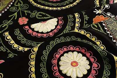 Vintage Black Suzani FabricUzbek Tapestry Wall Hangingembroidered Bedspread • $82.99