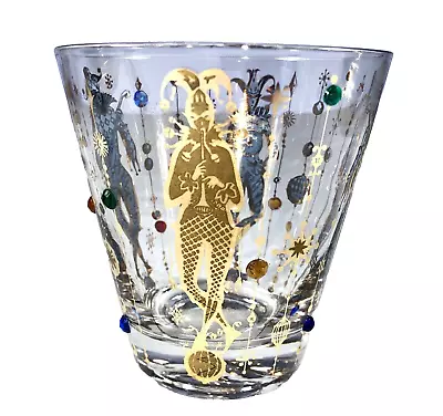 Vintage Culver Mardi Gras Double Old Fashioned Glass ~ Jewel & Jester 22K Gold • $49.95