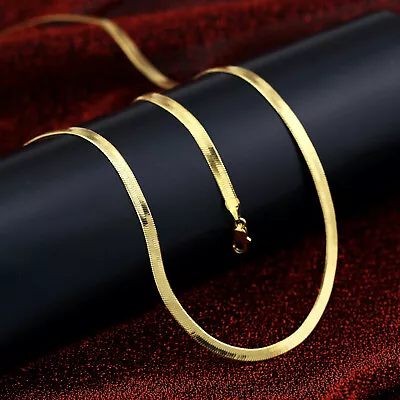 £9.97 • Buy 18k Gold Gf Flat Snake Chain Herringbone Womens Mens Solid 16-30inch Necklace