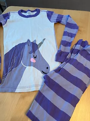 Hanna Andersson Unicorn Purple Stripe Long John Pajama Set Girls 12 Eu 150 • $16.99