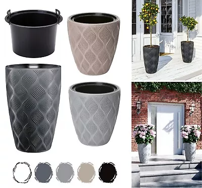 Round Tall Plant Pot Elegant Large Flower Indoor Outdoor Garden Planters Flow • £15.99