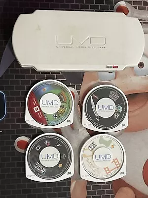 $29.99 • Buy White UMD Universal Media Disc Carrying Case Storage W/ 4 Games Tested Free Ship