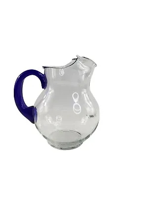 Vintage Mexican Hand Blown Water Pitcher With Applied Handle In Cobalt Blue • $11.96