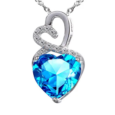 4.00 Ct Simulated Blue Topaz Heart Cut Pendant Necklace Sterling Silver W/ Chain • $57