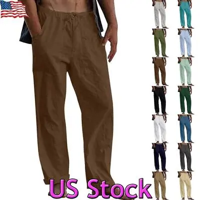 $19.85 • Buy Men's Summer Beach Loose Cotton Linen Pants Elasticated Casual Trousers Buttoms