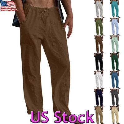 $19.85 • Buy Men's Summer Beach Loose Cotton Linen Pants Elasticated Casual Trousers Buttoms